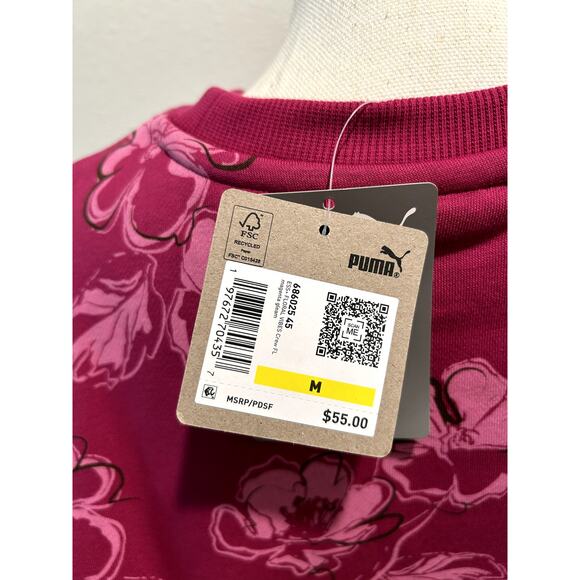 PUMA Women’s Essentials Sweatshirt Floral Vibe Pink Medium Cozy Pullover New B71 - Picture 6 of 9